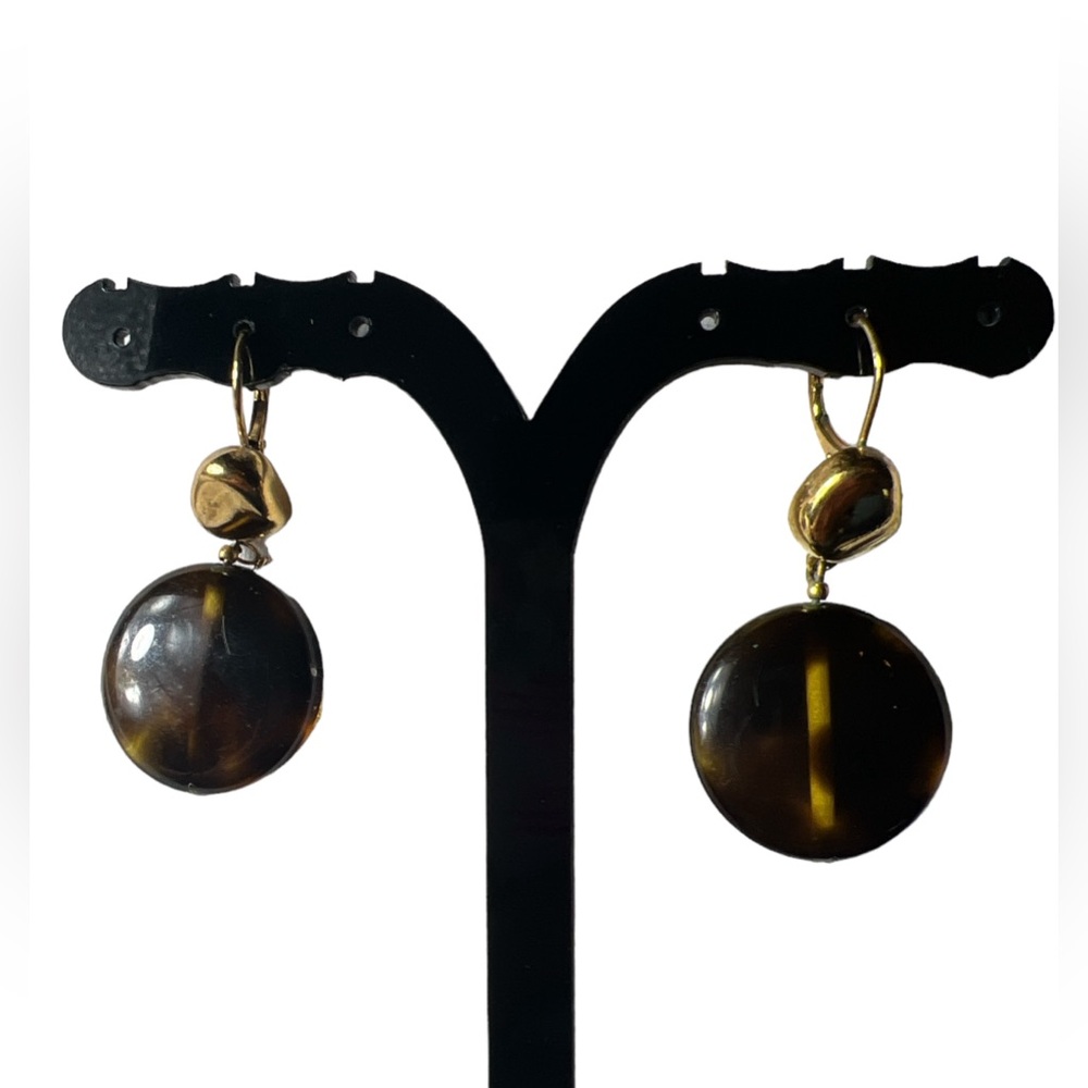 Ralph Lauren Tortoise Shell Dangle  Round Leverback Earrings
